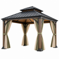 Gazebo da giardino 300 x 300 cm in metallo marrone con tende laterali e tetto rigido nero