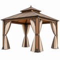 Gazebo da giardino 300 x 300 x 300 cm in metallo marrone con tende beige stile classico