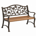 Panca da giardino 122 x 61 x 88 cm in metallo e legno marrone con schienale floreale