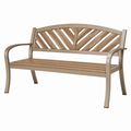 Panca da giardino 120 cm in metallo beige con doghe effetto legno stile moderno
