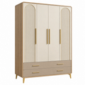 Armadio guardaroba 160 x 55 x 200 cm in pannelli di legno beige e rovere con 4 ante e 2 cassetti stile moderno