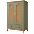 Armadio 100 x 45 x 180 cm in legno verde salvia con rattan intrecciato e cassetto