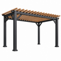 Pergola 400 x 300 x 230 cm in acciaio e legno nero e marrone per esterno - copertura a listelli moderna