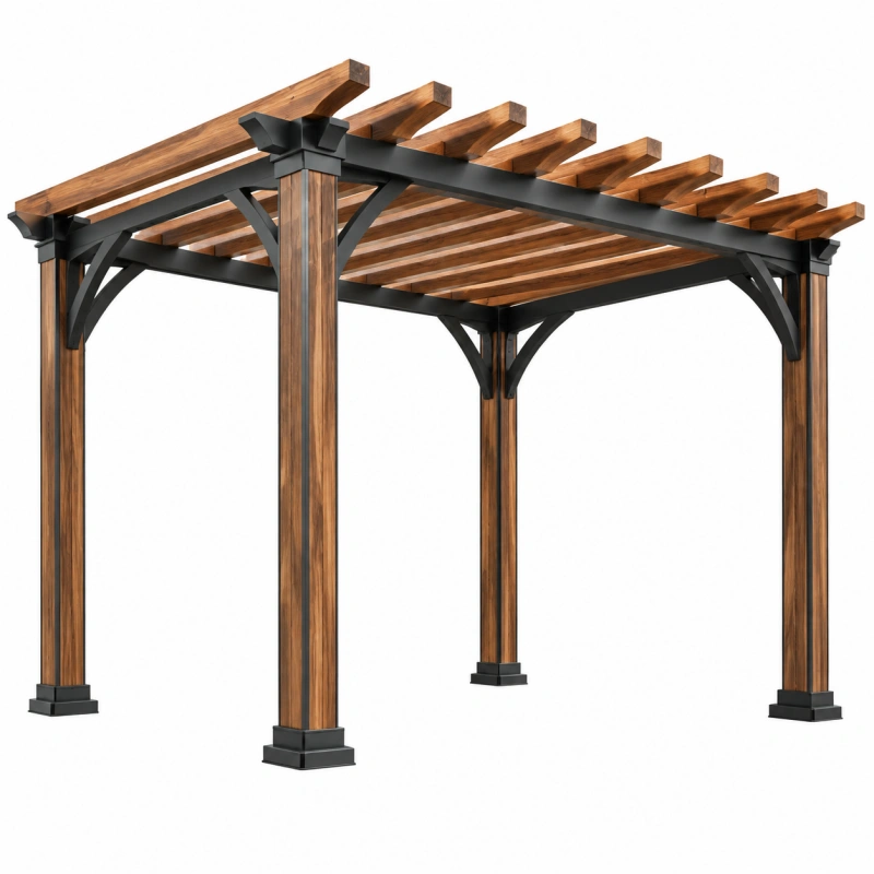 Pergola da giardino 300 x 300 x 240 cm in legno e metallo marrone/nero - struttura con travi superiori