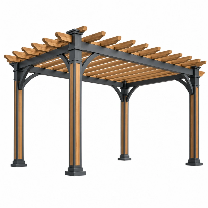 Pergola da giardino 300 x 300 x 240 cm in metallo e legno nero/marrone con tetto a listelli