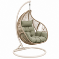 Poltrona sospesa 105 x 105 x 195 cm in metallo e fibra intrecciata beige verde salvia con supporto da pavimento