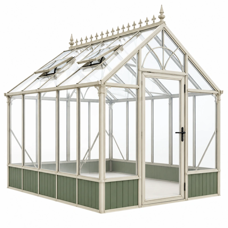 Serra da giardino 240 x 180 x 250 cm in alluminio beige e vetro trasparente stile vittoriano