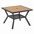Tavolo da giardino 90 x 90 x 75 cm in metallo nero e doghe effetto legno - quadrato con ripiano inferiore