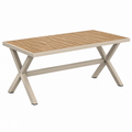 Tavolo da giardino 160 x 90 x 75 cm con piano effetto legno e struttura in metallo beige