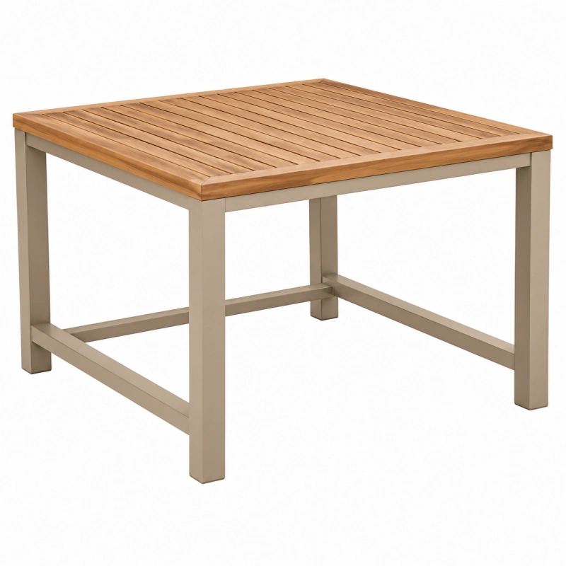 Tavolo da giardino 90 x 90 cm in legno naturale e beige - piano a doghe
