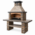 Barbecue da giardino in pietra e metallo 160 x 80 x 220 cm grigio marrone con camino