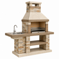 Barbecue da giardino 180 x 70 x 210 cm in pietra beige con lavello e griglia - stile rustico