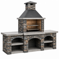 Barbecue da giardino 240 x 70 x 220 cm in pietra grigio antracite con griglie regolabili e piani laterali