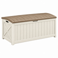 Cassapanca contenitore da esterno 120 x 60 x 63 cm in resina beige e marrone - stile rustico con coperchio